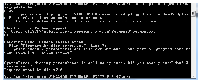 WINC firmware update fail due to missing python/wrong python version.