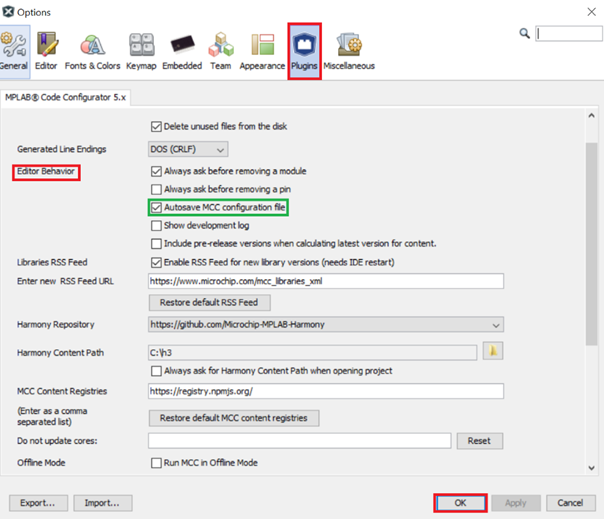 Disabling Autosave option for MCC Configuration File
