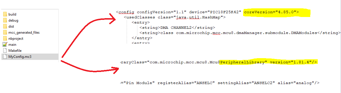 MCC versions saved within a project