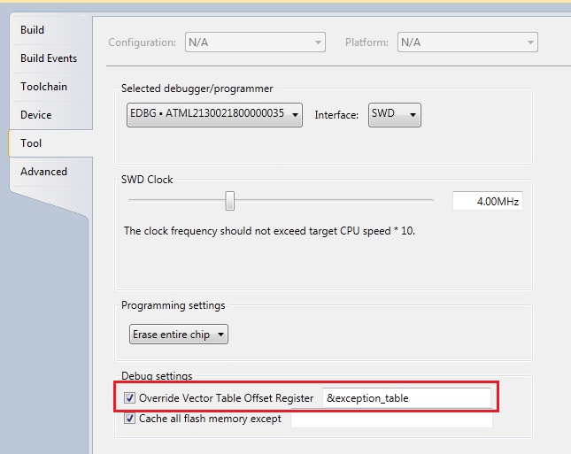Debugging is not possible in Microchip Studio after relocating the ...