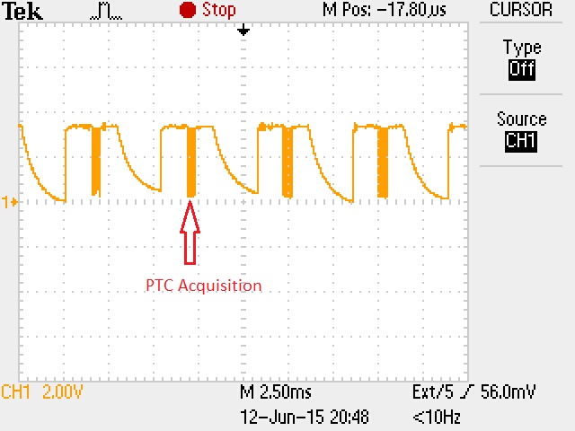 Different waveform observed on PTC X4, X5 and X7 sense lines in SAM R21 ...