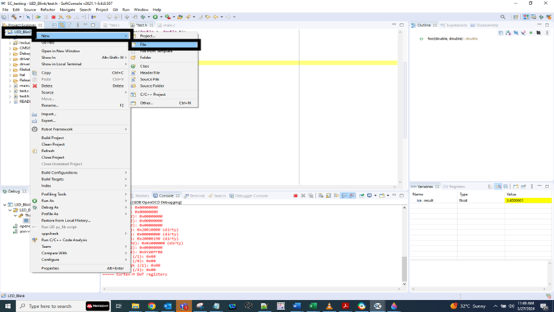 How to add new .c or .h file in existing SoftConsole project?