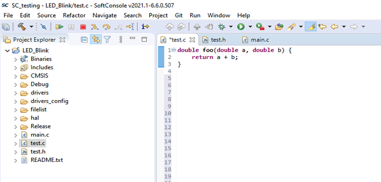 How to add new .c or .h file in existing SoftConsole project?