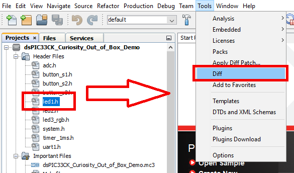 Diff Utility Visibility in MPLAB X IDE