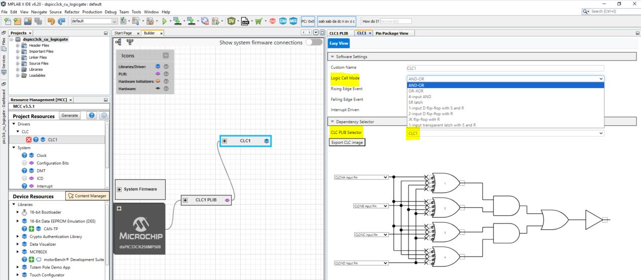 Logic gate implementation using CLC peripheral of 16 bit devices in MCC ...