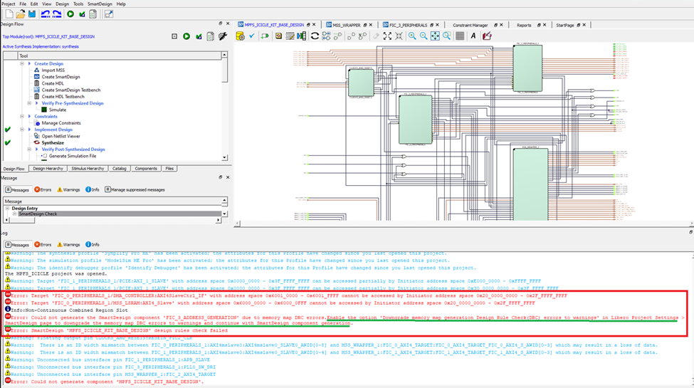 'Memory map' DRC errors during generation of a SmartDesign IP component ...