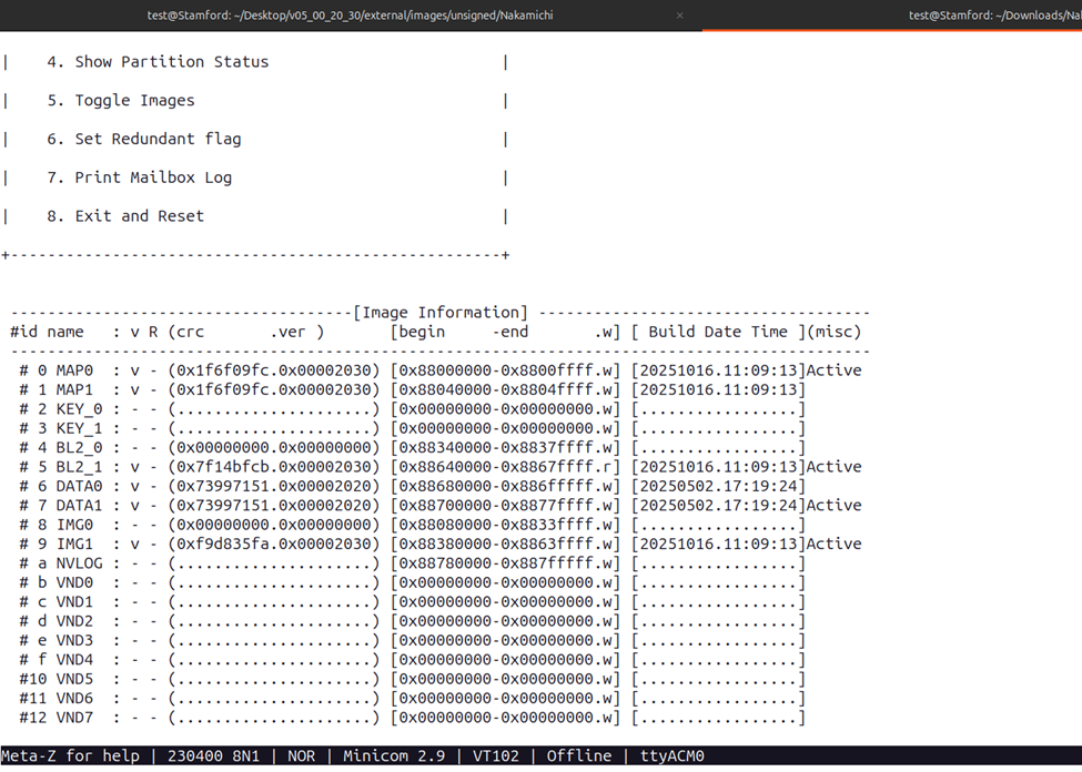 Transferring images to the PCI100x with minicom