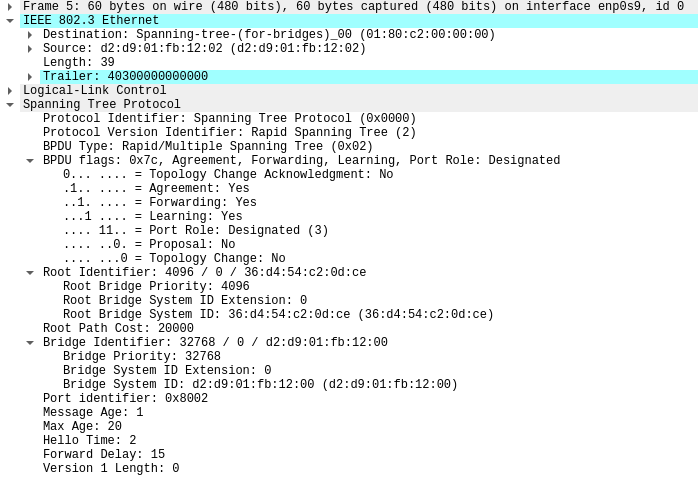 RSTP Protocol on IStaX, BPDU and Ethernet Frames through Ports